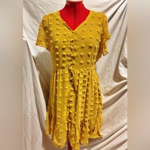 Dotted V-Neck Ruffle Dress